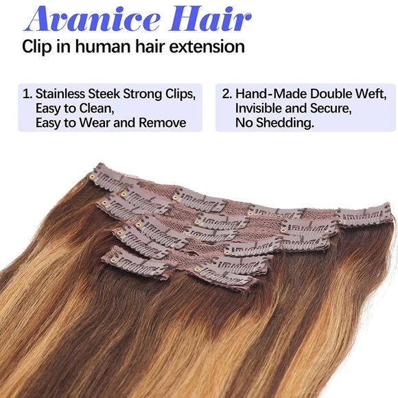 14” Chocolate Brown to Caramel Blonde 4/27 Clip In Human Hair Extensions 120g ME - Picture 6 of 13